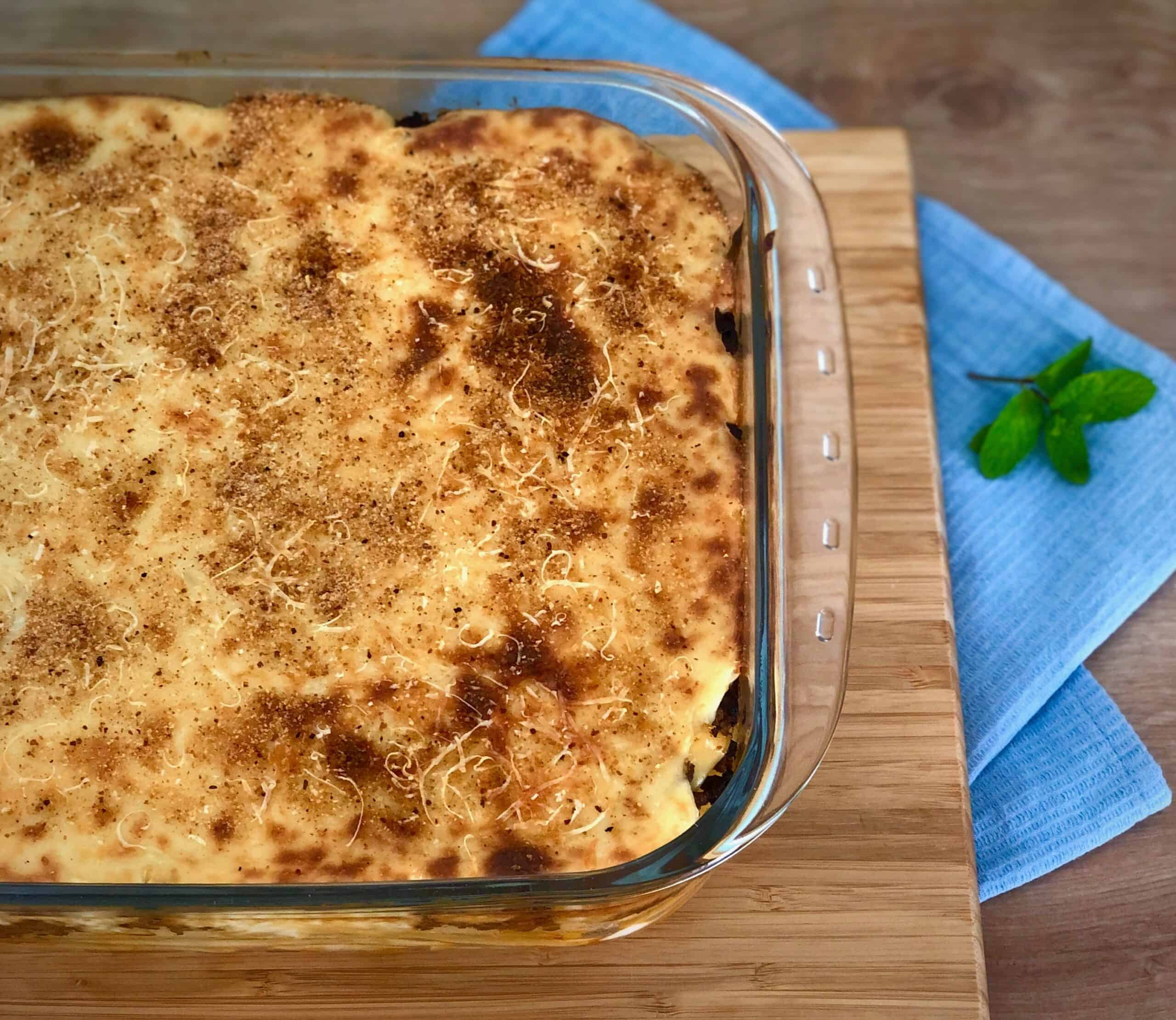 Pastitsio recipe - Greek Lasagna with Béchamel sauce in a pan